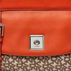 Pre Owned Dkny Orange/Beige Signature Canvas and Leather Top Handle Bag