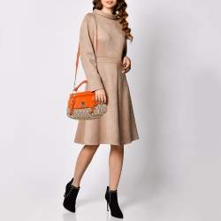 Pre Owned Dkny Orange/Beige Signature Canvas and Leather Top Handle Bag