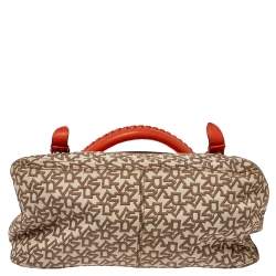 Pre Owned Dkny Orange/Beige Signature Canvas and Leather Top Handle Bag