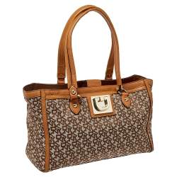 Dkny Beige/Tan Signature Canvas and Leather Tote 