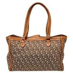 Dkny Beige/Tan Signature Canvas and Leather Tote 