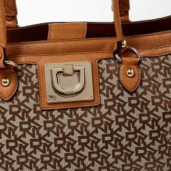 Dkny Beige/Tan Signature Canvas and Leather Tote 