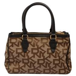 Pre Owned DKNY Monogram Canvas and Leather Double Zip Tote