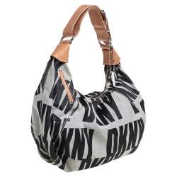 Pre Owned Dkny Grey/Beige Signature Canvas and Leather Hobo