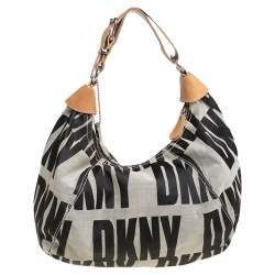 Pre Owned Dkny Grey/Beige Signature Canvas and Leather Hobo