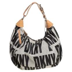 Pre Owned Dkny Grey/Beige Signature Canvas and Leather Hobo