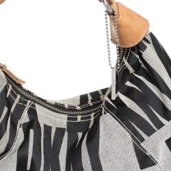Pre Owned Dkny Grey/Beige Signature Canvas and Leather Hobo