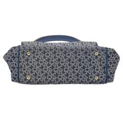 Pre Owned DKNY Blue/White Canvas and Leather Top Handle Bag