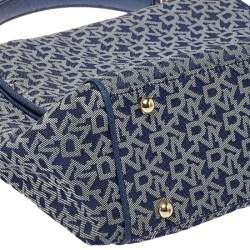 Pre Owned DKNY Blue/White Canvas and Leather Top Handle Bag