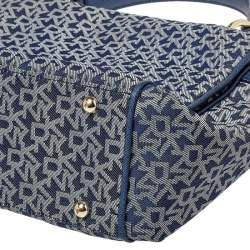 Pre Owned DKNY Blue/White Canvas and Leather Top Handle Bag