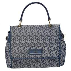 Pre Owned DKNY Blue/White Canvas and Leather Top Handle Bag