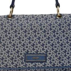 Pre Owned DKNY Blue/White Canvas and Leather Top Handle Bag