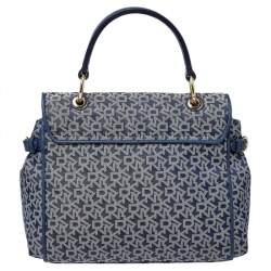 Pre Owned DKNY Blue/White Canvas and Leather Top Handle Bag