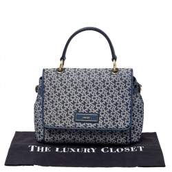 Pre Owned DKNY Blue/White Canvas and Leather Top Handle Bag