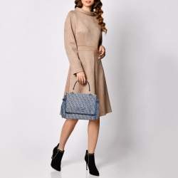 Pre Owned DKNY Blue/White Canvas and Leather Top Handle Bag