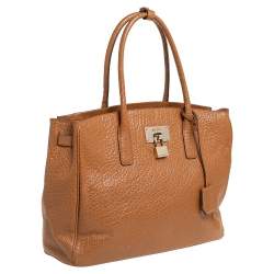 DKNY Caramel Brown Pebbled Leather Padlock Tote