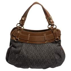 Dkny Navy Blue/Brown Monogram Canvas and Leather Hobo