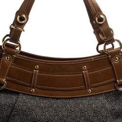 Dkny Navy Blue/Brown Monogram Canvas and Leather Hobo