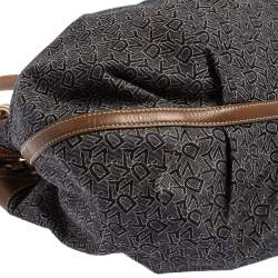 Dkny Navy Blue/Brown Monogram Canvas and Leather Hobo