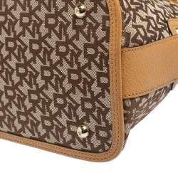 Pre Owned Dkny Brown/Beige Monogram Canvas and Leather Dome Satchel