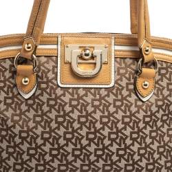 Pre Owned Dkny Brown/Beige Monogram Canvas and Leather Dome Satchel