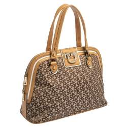 Pre Owned Dkny Brown/Beige Monogram Canvas and Leather Dome Satchel