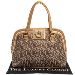 Pre Owned Dkny Brown/Beige Monogram Canvas and Leather Dome Satchel