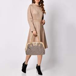 Pre Owned Dkny Brown/Beige Monogram Canvas and Leather Dome Satchel