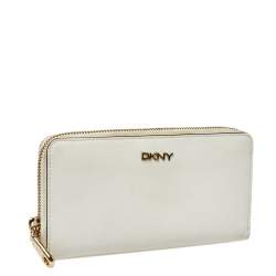 Dkny White Saffiano Leather Zip Around Continental Wallet 