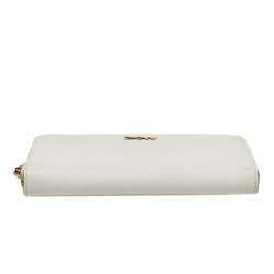 Dkny White Saffiano Leather Zip Around Continental Wallet 