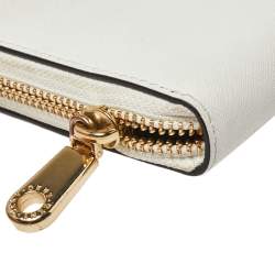 Dkny White Saffiano Leather Zip Around Continental Wallet 