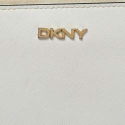 Dkny White Saffiano Leather Zip Around Continental Wallet 
