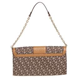 Pre Owned DKNY Brown/Beige Signature Canvas and Leather Chain Shoulder Bag