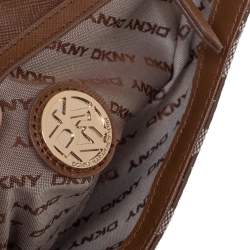 Pre Owned DKNY Brown/Beige Signature Canvas and Leather Chain Shoulder Bag