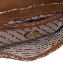 Pre Owned DKNY Brown/Beige Signature Canvas and Leather Chain Shoulder Bag