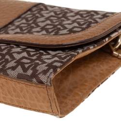 Pre Owned DKNY Brown/Beige Signature Canvas and Leather Chain Shoulder Bag