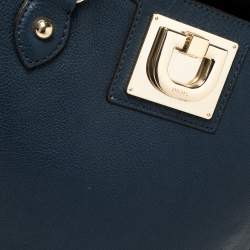 Pre Owned DKNY Navy Blue Leather Middle Zip Tote