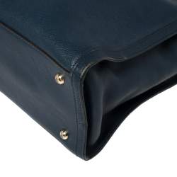 Pre Owned DKNY Navy Blue Leather Middle Zip Tote