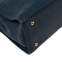 Pre Owned DKNY Navy Blue Leather Middle Zip Tote