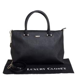 Pre Owned DKNY Black Saffiano Leather Bryant Park Zip Tote