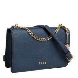 Pre Owned حقيبة كروس دي كي إن واي جلد أزرق بقلاب