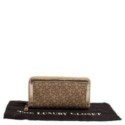 Pre Owned DKNY Beige Signature Coated Canvas and Leather Zip Around Wallet