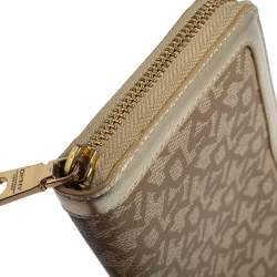 Pre Owned DKNY Beige Signature Coated Canvas and Leather Zip Around Wallet