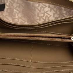 Pre Owned DKNY Beige Signature Coated Canvas and Leather Zip Around Wallet