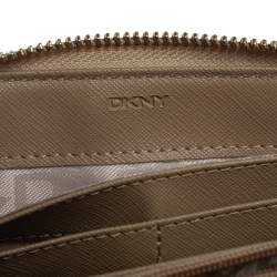 Pre Owned DKNY Beige Signature Coated Canvas and Leather Zip Around Wallet