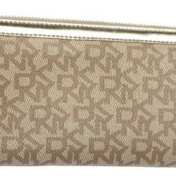 Pre Owned DKNY Beige Signature Coated Canvas and Leather Zip Around Wallet