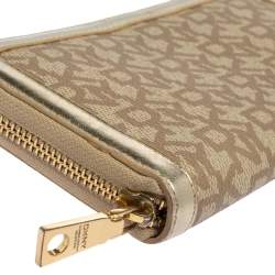 Pre Owned DKNY Beige Signature Coated Canvas and Leather Zip Around Wallet