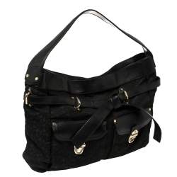 Pre Owned حقيبة كتف دي كي إن واي كانفاس بالشعار وجلد بعقدة