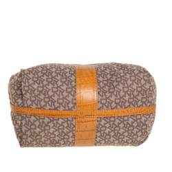 Pre Owned حقيبة هوبو دي كيه إن واي قفل كبس جلد نقشة التمساح و كانفاس مطبوع شعار الماركة بني و بيج