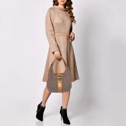 Pre Owned حقيبة هوبو دي كيه إن واي قفل كبس جلد نقشة التمساح و كانفاس مطبوع شعار الماركة بني و بيج